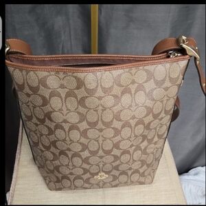 Coach Val Duffle in Signature C's with Leather Trim Shoulder Bag EUC